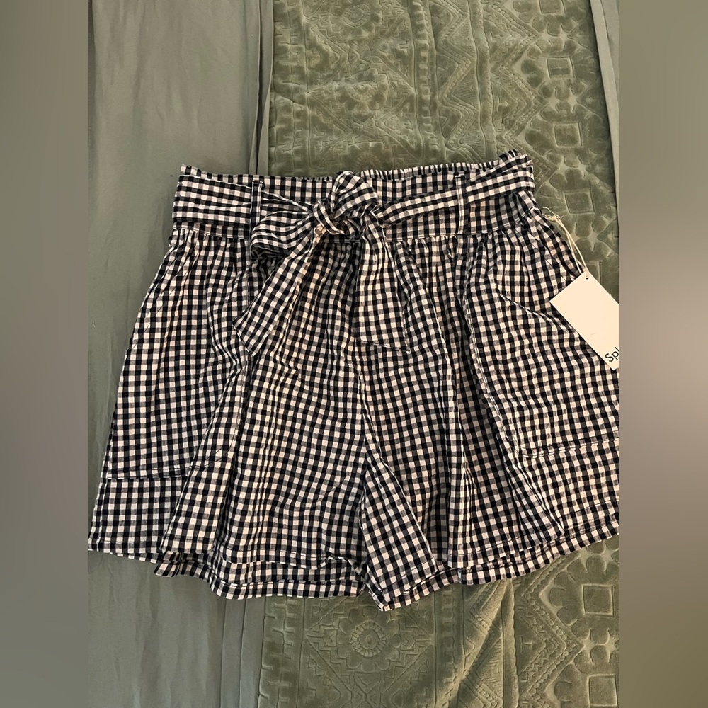 NWT Splendid Navy & White Gingham Tie-Waist Skort